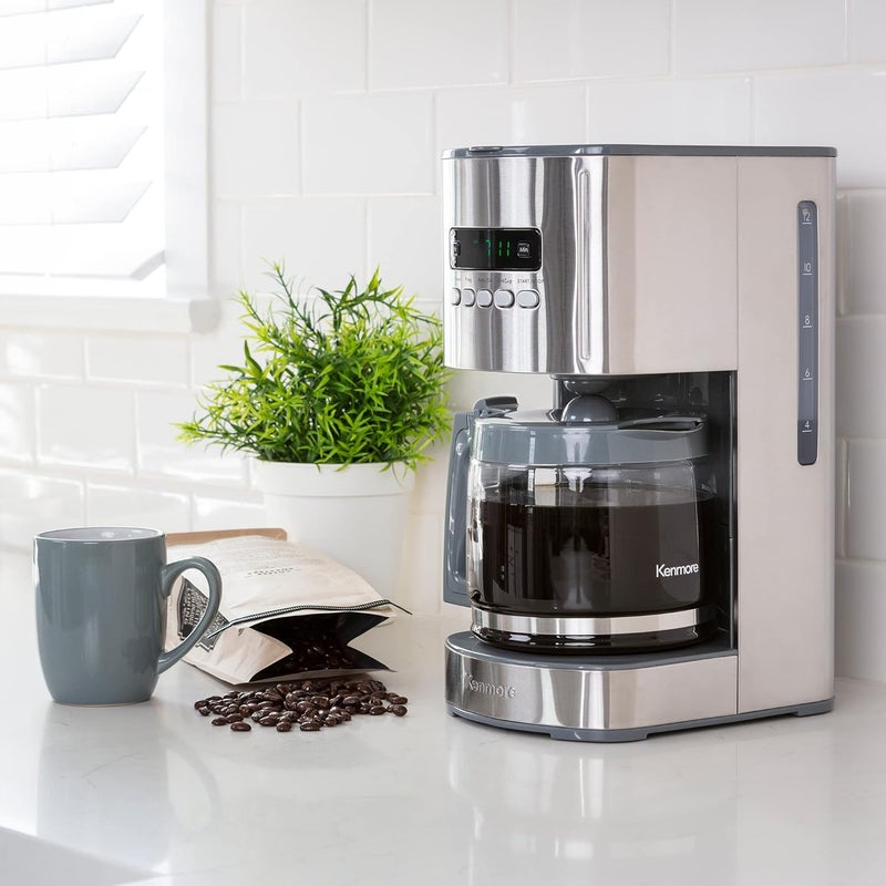 Koolatron Kenmore Drip Coffee Maker - 12 Cup Programmable Cafe Machine With Glass Pot, Regular & Bold Brew, Auto Shut Off Large Water Reservoir, Reusable Filter, Kitchen Appliances For Cafeteria Barista - Image 2